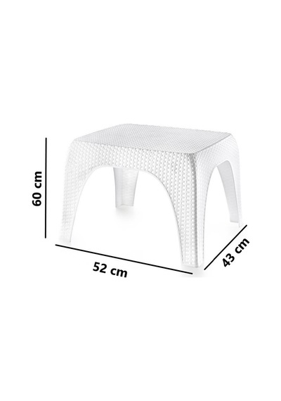 Omnipazar Hasır Desen Plastik Bahçe Balkon Plaj Şezlong Sehpa 4'lü Set Beyaz Beyaz