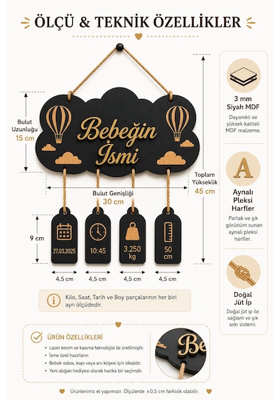 Kişiye Özel Ahşap Pleksi İsimli Bebek Kapı Süsü Yenidoğan Doğum Anı Panosu Hastane Odası Dekoru İsimlik Etiketli Oda Kapı Önü Aksesuarı Siyah Gold