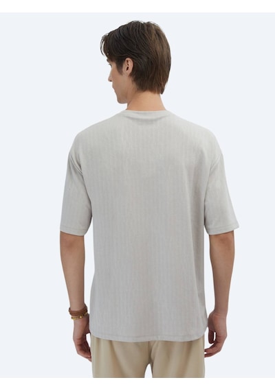 Kip Bej Desenli Bisiklet Yaka T-shirt Bej