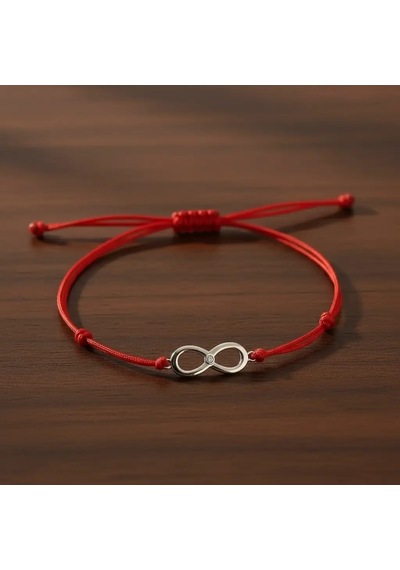 G&a Jewels - Sonsuzluk - 925 Ayar Gümüş 0.01ct Pırlanta Taşlı Kırmızı İpli Bileklik Gümüş - Kırmızı