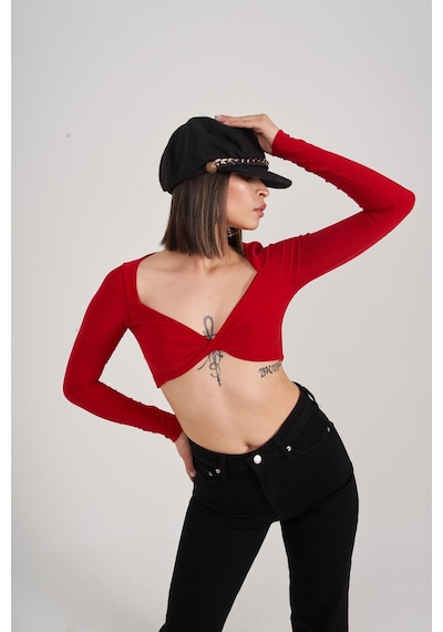 Holly Lolly Crop Model Uzun Kol Walery Bluz Kırmızı