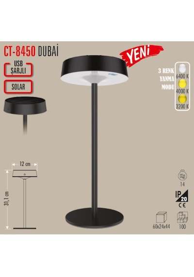 Cata Ct-8450 2w Dubai Solar Enerjili Usb Şarjlı Masa Lambası