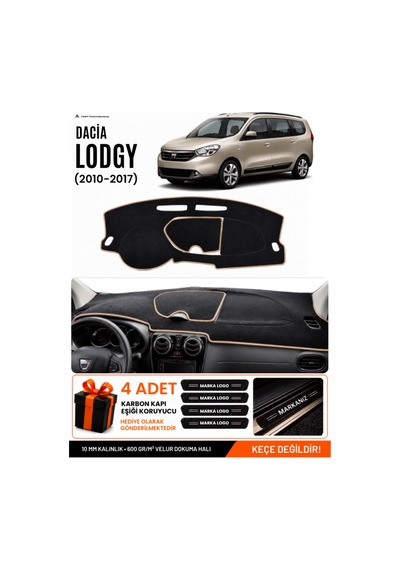 Dacıa Lodgy 2010-2017 Uyumlu Torpido Koruma, Torpido Örtüsü, Torpido Kılıfı - Siyah Bej