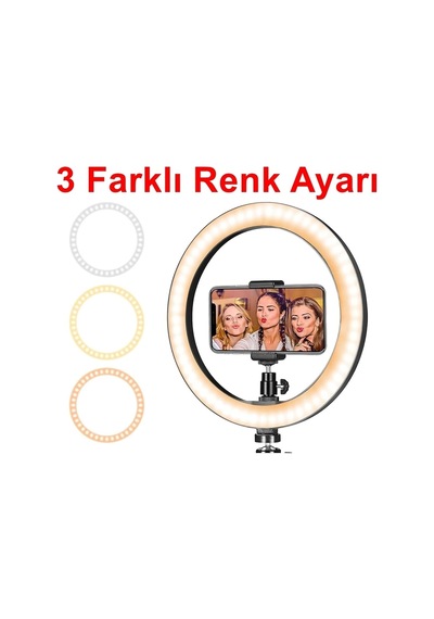 10 Inç Ring Light 3 Renk Işıklı Youtuber Led Işıklı 2.1 Metre Tripod Selfie Makyaj Işığı Çok Renkli