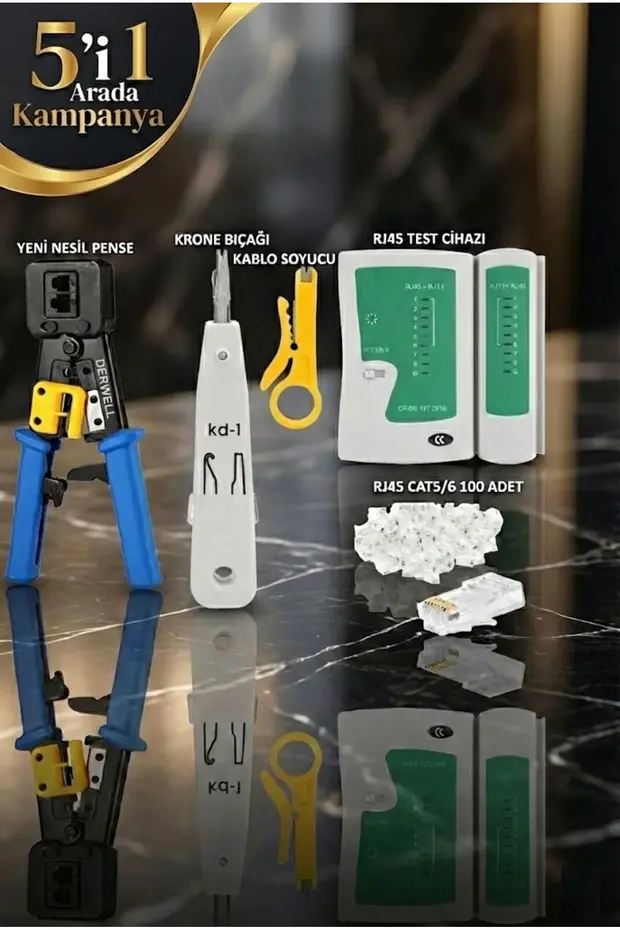 Yeni Nesil Pense + Rj45 Rj11 Test Cihazı + Kablo Soyucu + 100 Adet Yeni Nesil Rj45 + Krone Bıçağı Kep Kep Ethernet Bakım Kiti