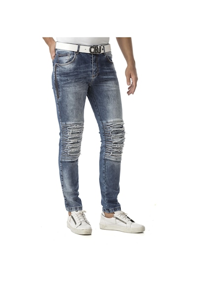 Erkek Slim Fit Mavi Yırtık Detaylı Jean Pantolon Cd898