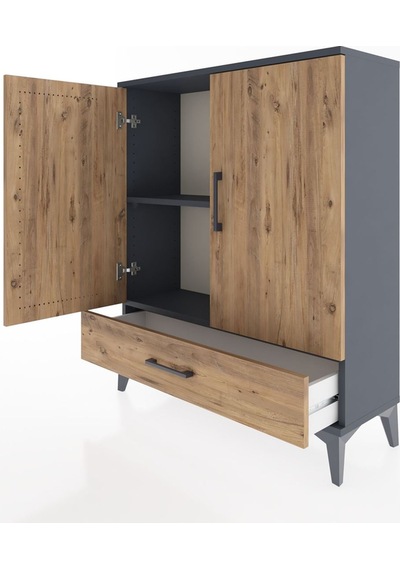 Arges Şifonyer 2 Raflı Tek Çekmeceli 2 Kapaklı 88x30x106 Antr... Antrasit