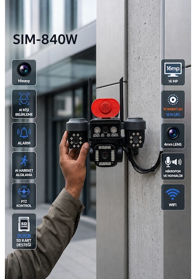Viva Sım-840w 4 Kameralı Akıllı Güvenlik Kamerası 12mp Wifi Ptz Aı Hareket Takipli Renkli Gece Görüşlü Dış Mekan Ip Kamera