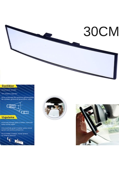 Ayna Makaslı Geçmeli İlave İç Dikiz Kör Nokta Aynası Bombeli Geniş Açı Üniversal Siyah 30cm 3r-300c
