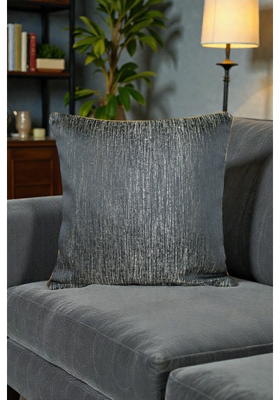 Kırlent Kılıfı Çizgili Desenli Jakarlı Dokuma Ve Kadife Kumaş Seti 45x45 35x50 Çift Taraflı Biyeli Füme
