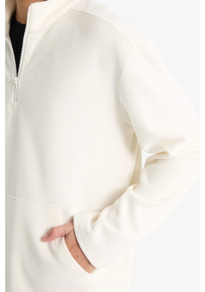 Defacto Yumuşak Tuşe Kadife Sweatshirt F2352AX25WN Ekru
