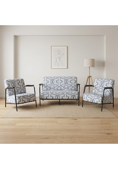 Atlas 2+1+1 Soft Kumaş Metal Koltuk Takımı Balkon Ofis Bekleme Ve Çay Seti Mavi