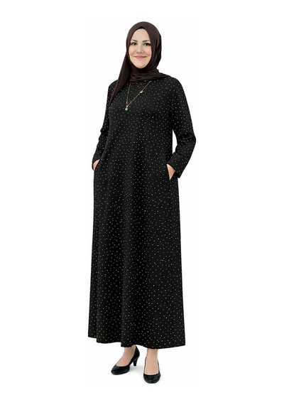 Hira Life Fashion Kadın Bisiklet Yaka Ful Kristal İki İplik Batal Tesettür Elbise Siyah Siyah Hira Life Fashion Kadın Bisiklet Yaka Ful Kristal İki İplik Batal Tesettür Elbise Siyah Siyah