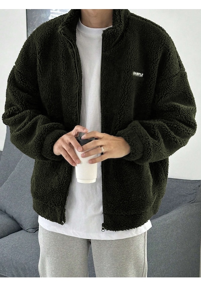 Genius Store Oversize Tam Fermuarlı Kuzu Sweatshirt İçi Polarlı Sherpa Kumaş Sweatshirt Haki