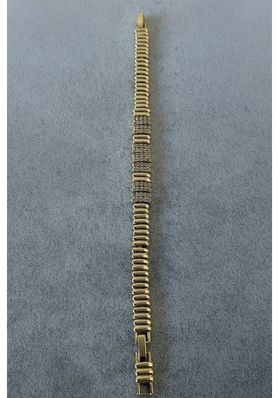 Sertifikalı 316l Çelik Premium Zirkon Taşlı Gold Kaplama Kadın Bileklik Altın