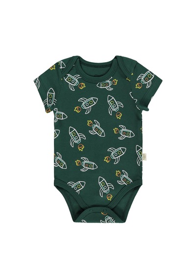 Civil Baby 3 Lü Roket Empirmeli Kısa Kol 0-36 Ay Çıtçıtlı Badi - Yeşil Çam Yeşili