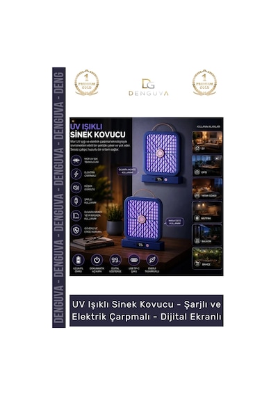 Sinekkouvucu Sinek Kovucu Mor Uv Işık Şarjlı Taşınabilir Haşere Elektrik Çarpmalı Dijital Ekranlı