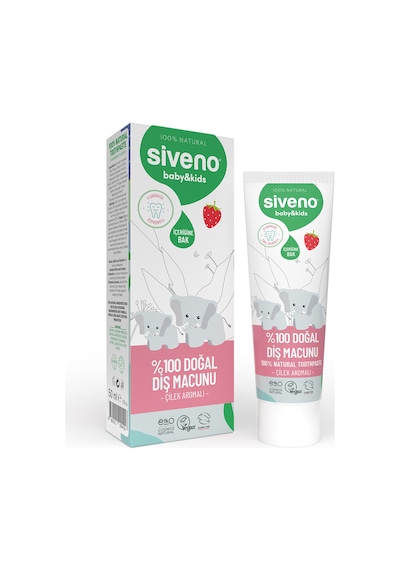 Siveno %100 Doğal Diş Macunu Bebek Ve Çocuk İçin Çilekli Aromalı Florürsüz 50 Ml