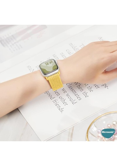 Apple Watch Series 9 41mm İçin Kordon, Large Size, 160mm Knitted Fabric Single Loop Sarı Watch Series 9 41mm İle Uyumlu Kordon - Sarı Diğer