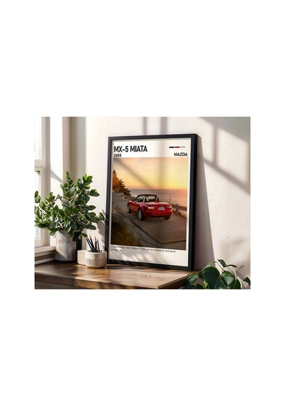Mazda Mx-5 Miata Ahşap Çerçeveli Poster Tablo Roadster Keyfi Siyah