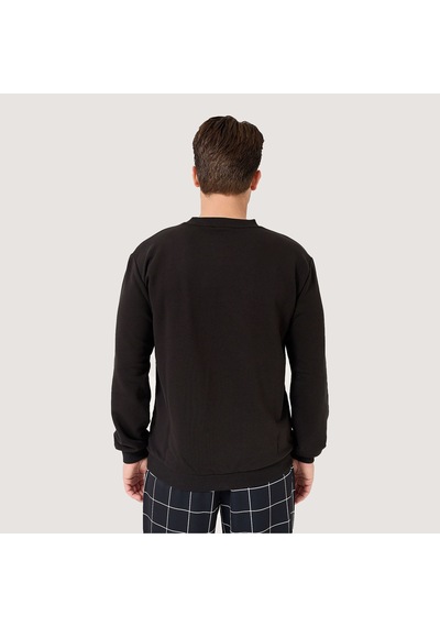 Siyah Fila Erkek Bisiklet Yaka Sweatshirt Deva Fam0570 Siyah