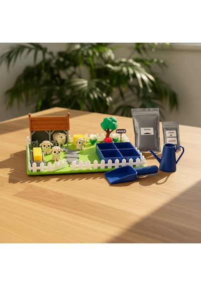 Kutpia Mini Bahçe Çocuk Oyun Ve Eğitim Seti 25x19cm - Sevimli Koyunlar Mavi