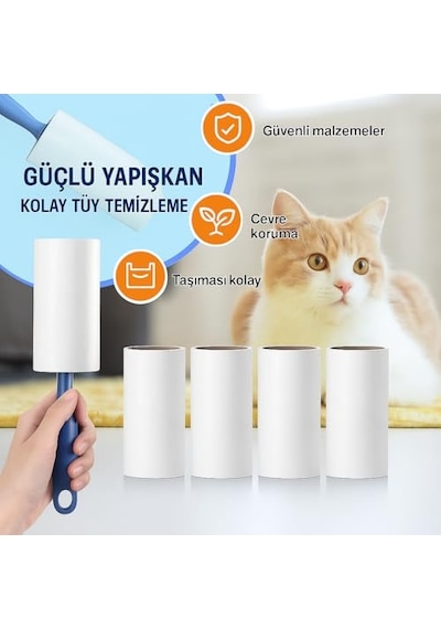 Toplayıcı Set 1 Sap 6 Rulo Toplam 360 Yaprak Kedi Köpek Tüyü Ve Toz Temizleyici Giysi Mobilya Ve Araç Koltuğu Iç