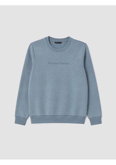 Lcwaıkıkı Classic İndigo Bisiklet Yaka Baskılı Erkek Kalın Sweatshirt