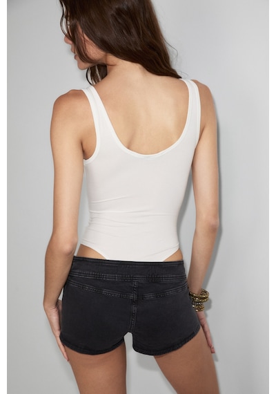 Grımelange Grimelange Sassa Kadın Yumuşak Ve Esnek Kumaşlı Baskı Detaylı Çıtçıtlı Beyaz Body Suit