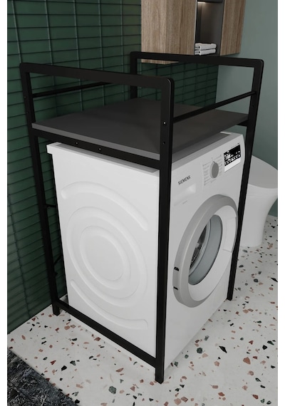 Stone Çamaşır Makinası Dolabı Rafı Kurutmalık Banyo Dolabı Takım Antrasit Antrasit