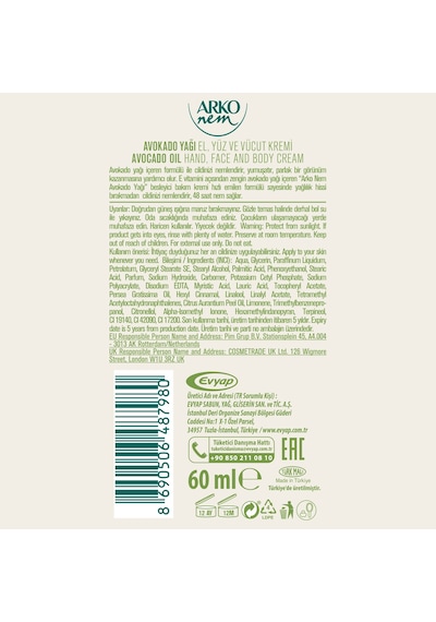 Arko Nem Besleyici Bakım Kremi Avokado 3x60 Ml