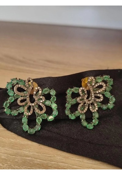 925 Ayar Gümüş Zümrüt Elmas Küpe 279 Gümüş