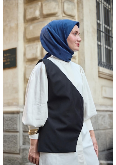 Silk Home Monogram Pamuk İpek Eşarp 130001-08 lacivert