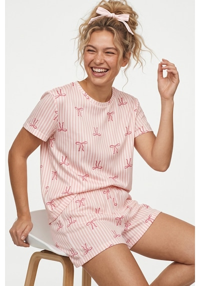 Siyah İnci İnce Soft Örme Mevsimlik Şortlu Pijama Takımı 8045 Somon Fiyonk