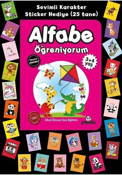 Alfabe Öğreniyorum - Sticlerlı 3+4 Yaş - Afife Çoruk - Panda