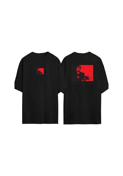 Thewert Unisex Al Pacino Scarface Tony Montana Hello Ön Arka Baskılı Sıyah Oversize T-shirt Siyah