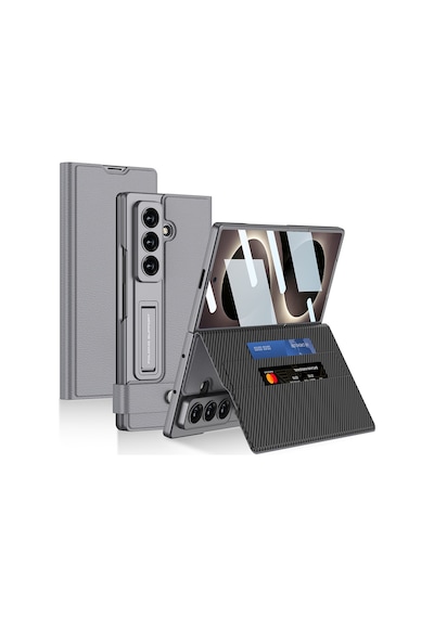 Nihcase Samsung Galaxy Uyumlu Z Fold 8 Ultra Kılıf Suni Deri Tasarımlı Kıpta Kartlıklı Standlı Kapak