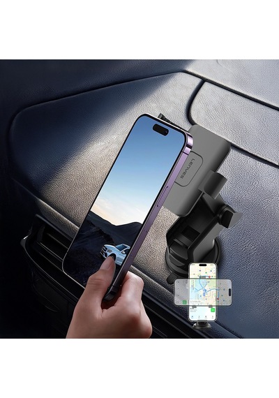 Lenyes Cr195 Sarsıntı Önleyici 360 Dönebilen Teleskopik Vantuzlu Tasarım Araç Telefon Tutucu Siyah