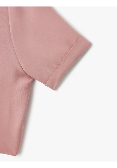 Koton Modal Kumaş Kısa Kollu Cep Detaylı Crop Gömlek Rose 5sak60261pw Pembe