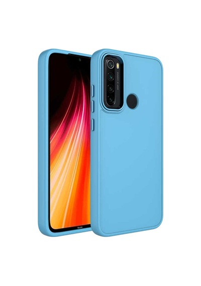 Xiaomi Redmi Note 8 Kılıf Metal Çerçeve Ve Buton Tasarımlı Silikon Zore Luna Kapak Sierra Mavi
