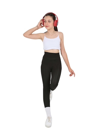 Erdem Kıds Kız Çocuk Yüksek Bel, Koşu, Yürüyüş, Casual, Spor, Atletik, Egzersiz, Fittness Tayt Siyah Siyah