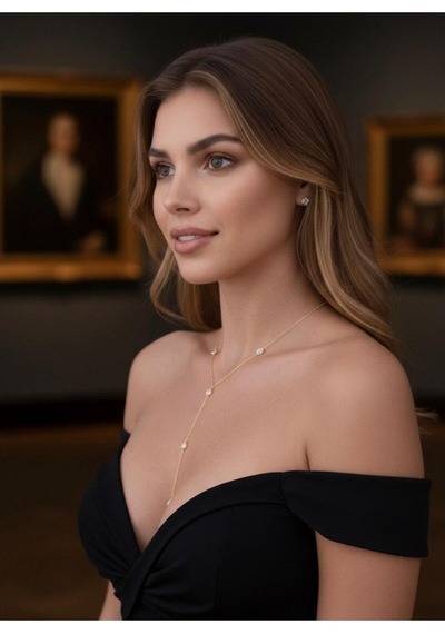 Kadın Zirkon Taşlı Y Model Çelik Kolye Altin