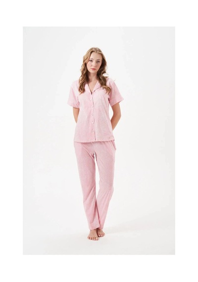 Angbutik Pjs 29033 Kadın Düğmeli Pijama Takım PEMBE