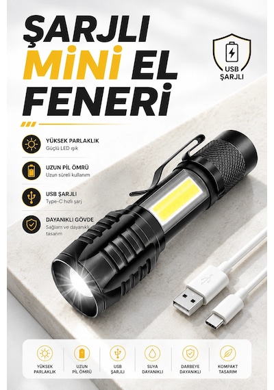 Zenvia El Feneri Led Usb Şarjlı Zoom Mini Led Işık Acil Durum Feneri Znv2026 Çok Renkli 75445870