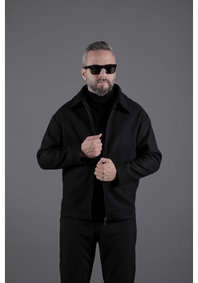 Ohepmoda Düz Erkek Kaşe Ceket Mont Siyah