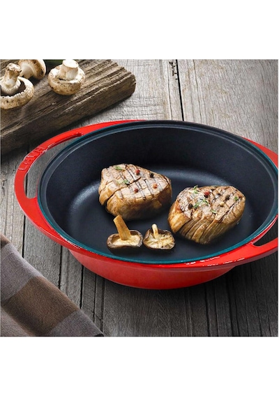 Lava Döküm Derin Kızartma Tavası Kulplu 27 CM Kırmızı