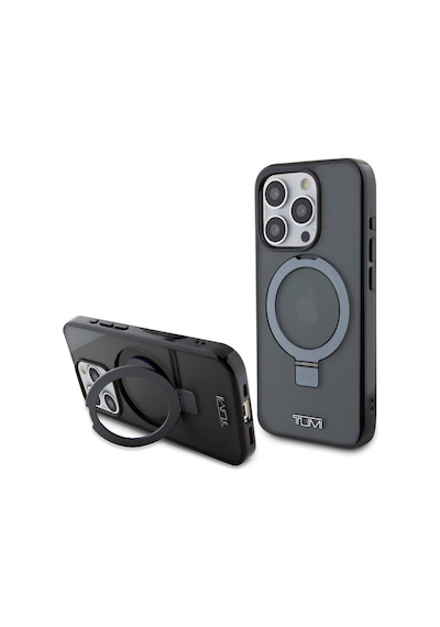Apple Uyumlu iPhone 15 Pro Kılıf Tumı Lisanslı Magsafe Özellikli Pc Tpu Metal Logolu Ring Standlı