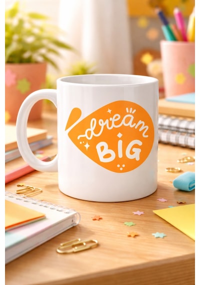 Dream Big Yazılı Porselen Kupa Model 135 Motivasyon Temalı, Sıcak Tasarım, Kahve & Çay Kupası, Hediye Fikri Diğer