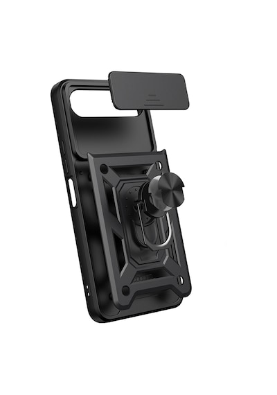 Tecno Spark 40 5g Kılıf Magnetik Standlı Kamera Korumalı Zore Sürgülü Vega Kapak - Siyah