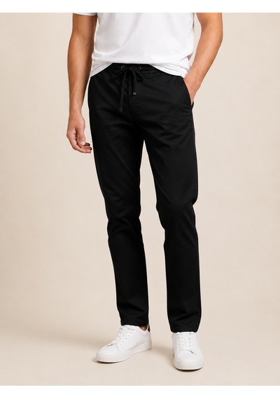 76078-73262 Erkek Beli Kordonlu Gabardin Pantolon 76078-73262 Siyah